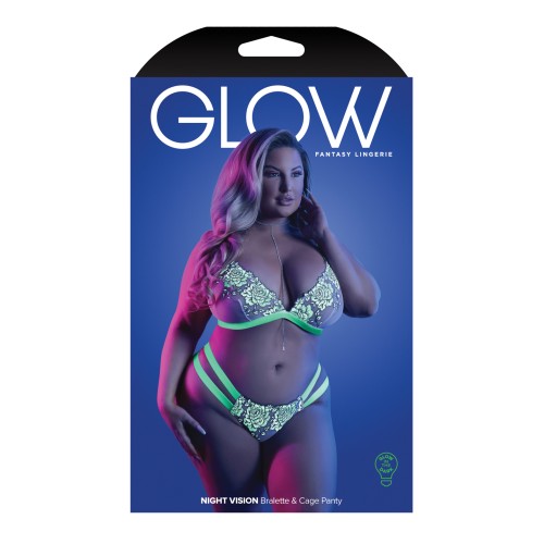 Glow Night Vision Glow In the Dark Bralette & Cage Panty QN