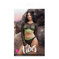 Vibes Fuck Ur Rules Long Sleeve Crop Top Panty Pasties Black/Green | Bold Style