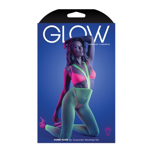 Glow Come Alive Suspender Stockings Set - UV Reactive