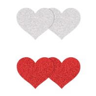 Pretty Pasties Glitter Hearts Red/Silver - 2 Pair