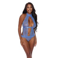 Lace & Mesh Halter Neck Teddy Periwinkle