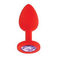 Plug Anal de Silicona con Joyas Luv Inc. Rojo Pequeño