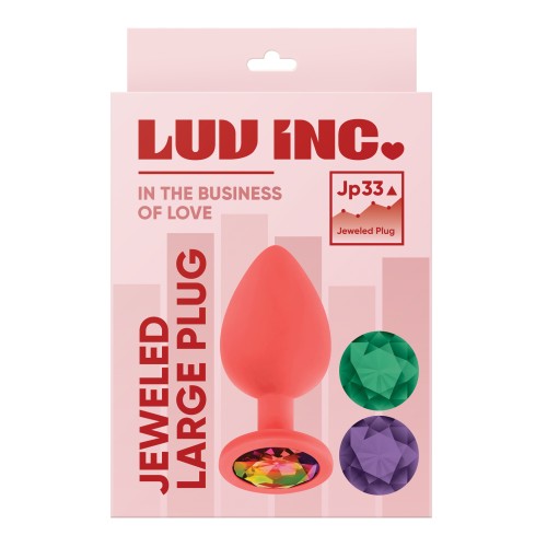 Luv Inc. Jeweled Silicone Butt Plug Large - Coral Glamour