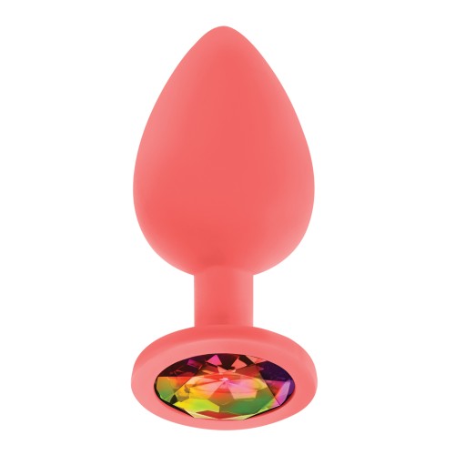 Luv Inc. Jeweled Silicone Butt Plug Large - Coral Glamour