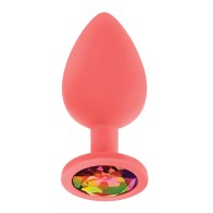 Luv Inc. Jeweled Silicone Butt Plug Large - Coral Glamour