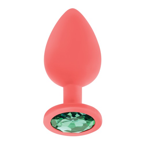 Luv Inc. Jeweled Silicone Butt Plug Large - Coral Glamour