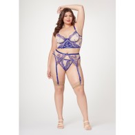 Sheer Floral Bustier Set - Blue/Nude 1X/2X