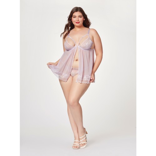 Babydoll Demi Cup de Malla Semitransparente y Tanga