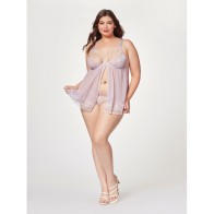 Babydoll Demi Cup de Malla Semitransparente y Tanga