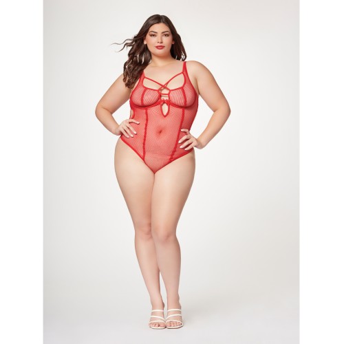 Fishnet Strappy Teddy Red High Cut 1X/2X