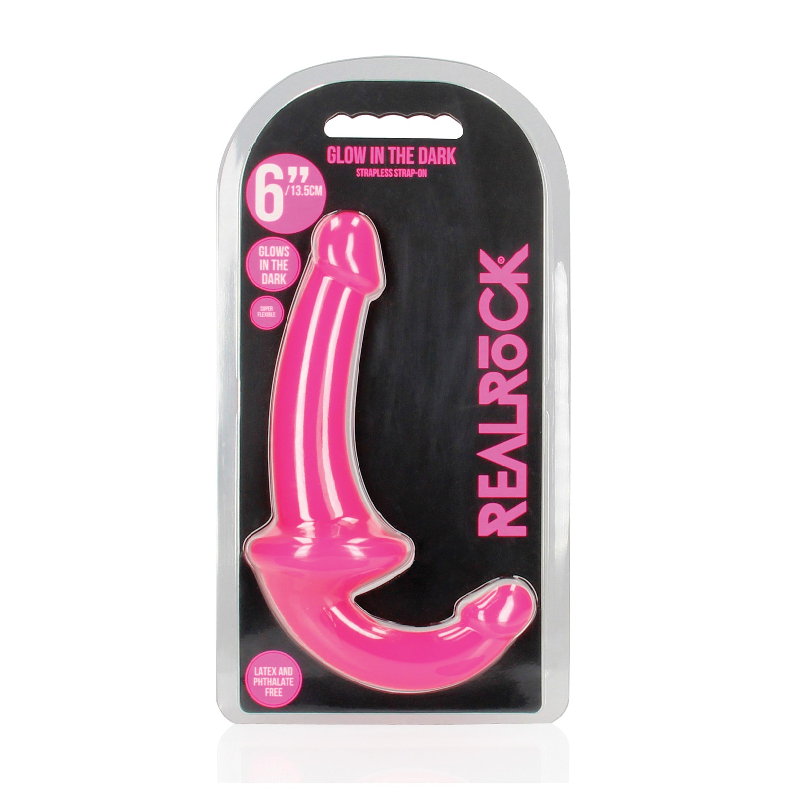 Shots RealRock Strap-On Sin Cinturón de 6" que Brilla en la Oscuridad - Rosa Neón