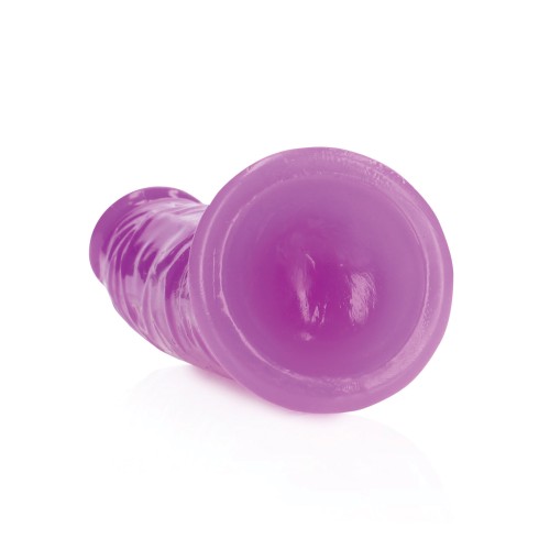 Dildo Slim de 6" RealRock Brilla en la Oscuridad - Púrpura Neón