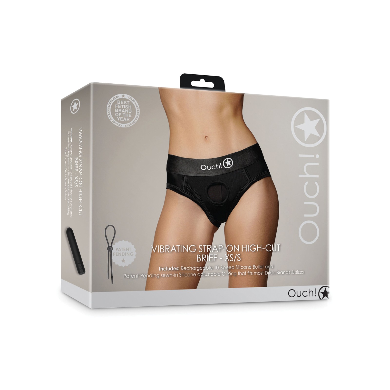 Shots Ouch Vibrating Strap-On Brief - Black