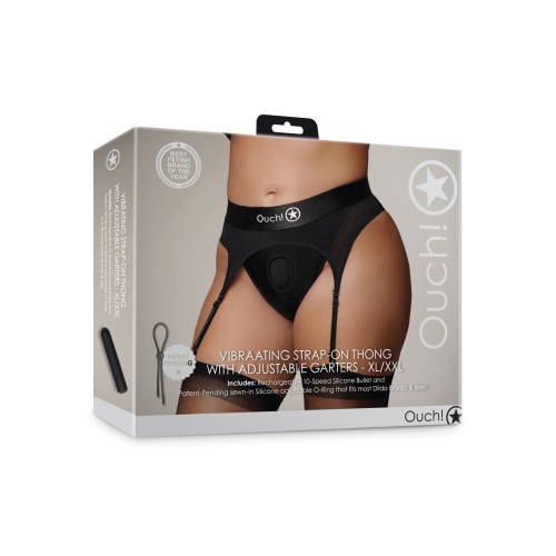 Shots Ouch Vibrating Strap-On Thong with Garters Black XL/XXL