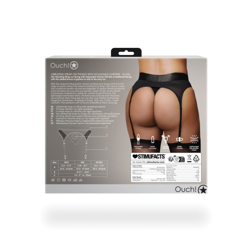 Shots Ouch Vibrating Strap-On Thong with Garters Black XL/XXL