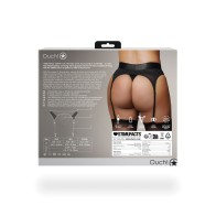 Shots Ouch Vibrating Strap-On Thong with Garters Black XL/XXL