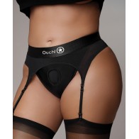 Shots Ouch Vibrating Strap-On Thong with Garters Black XL/XXL