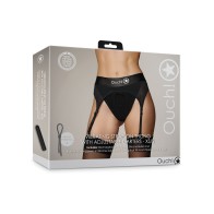 Shots Ouch Vibrating Strap-On Thong with Garters Black XS/S