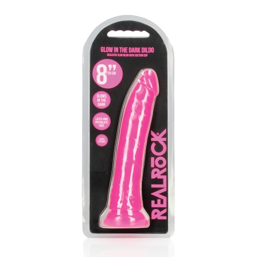 Dildo Slim RealRock que Brilla en la Oscuridad - Rosa Neón