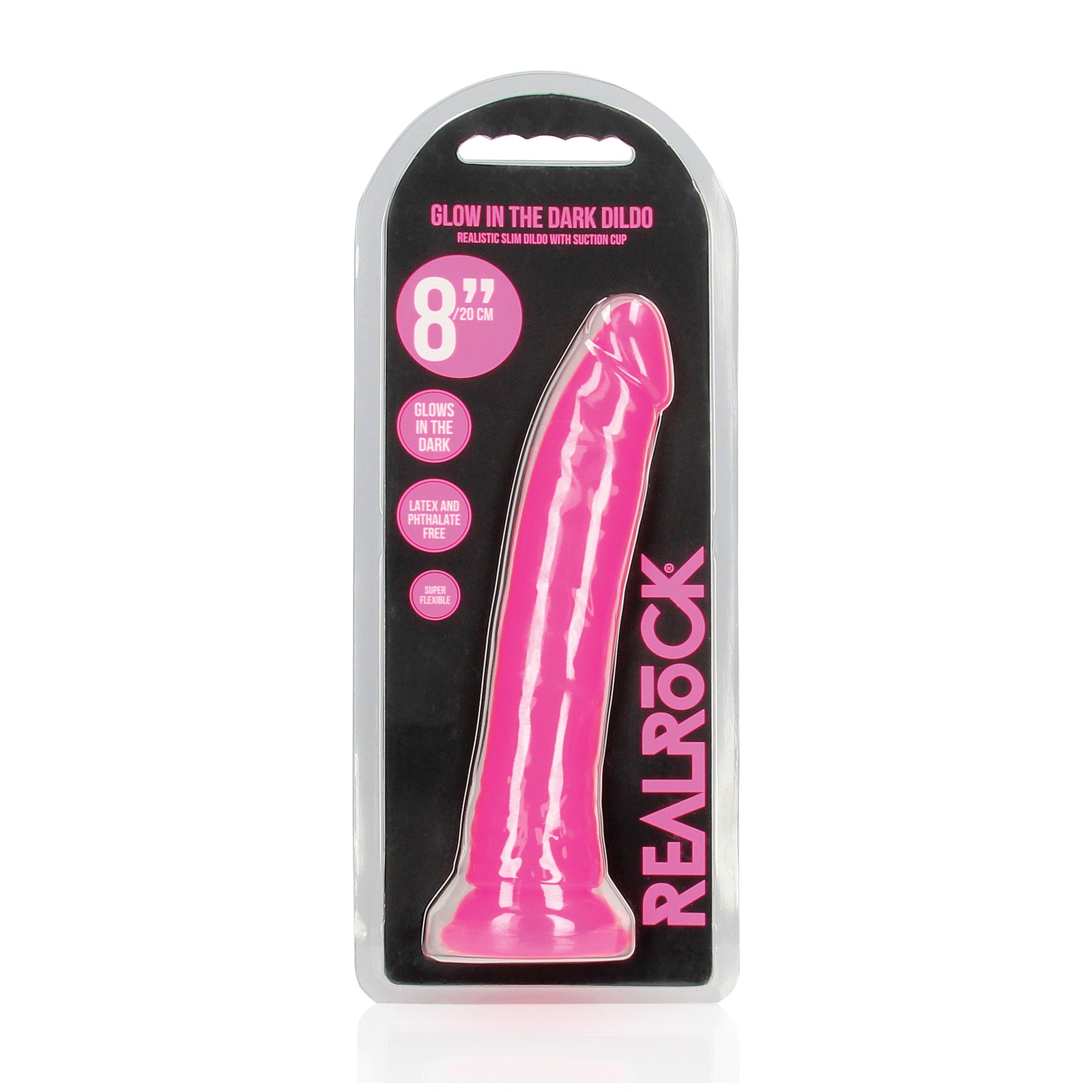 Dildo Slim RealRock que Brilla en la Oscuridad - Rosa Neón