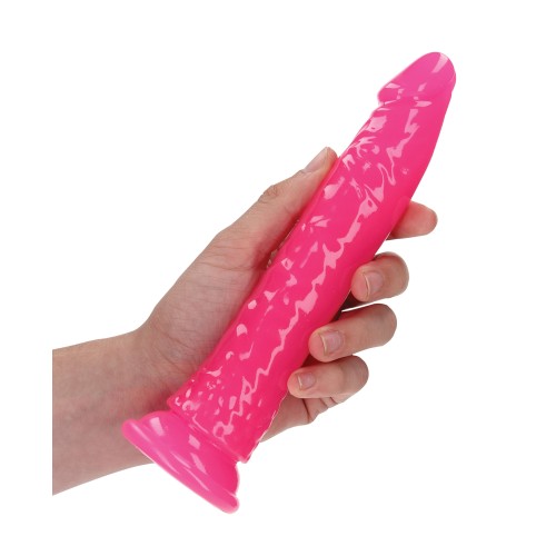 Dildo Slim RealRock que Brilla en la Oscuridad - Rosa Neón