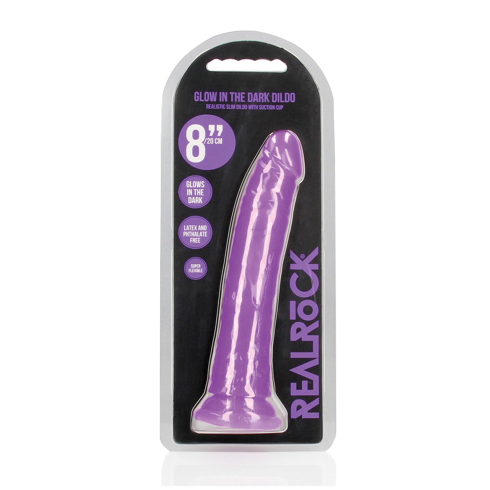 Dildo Slim Glow in the Dark de 8" - Púrpura Neón