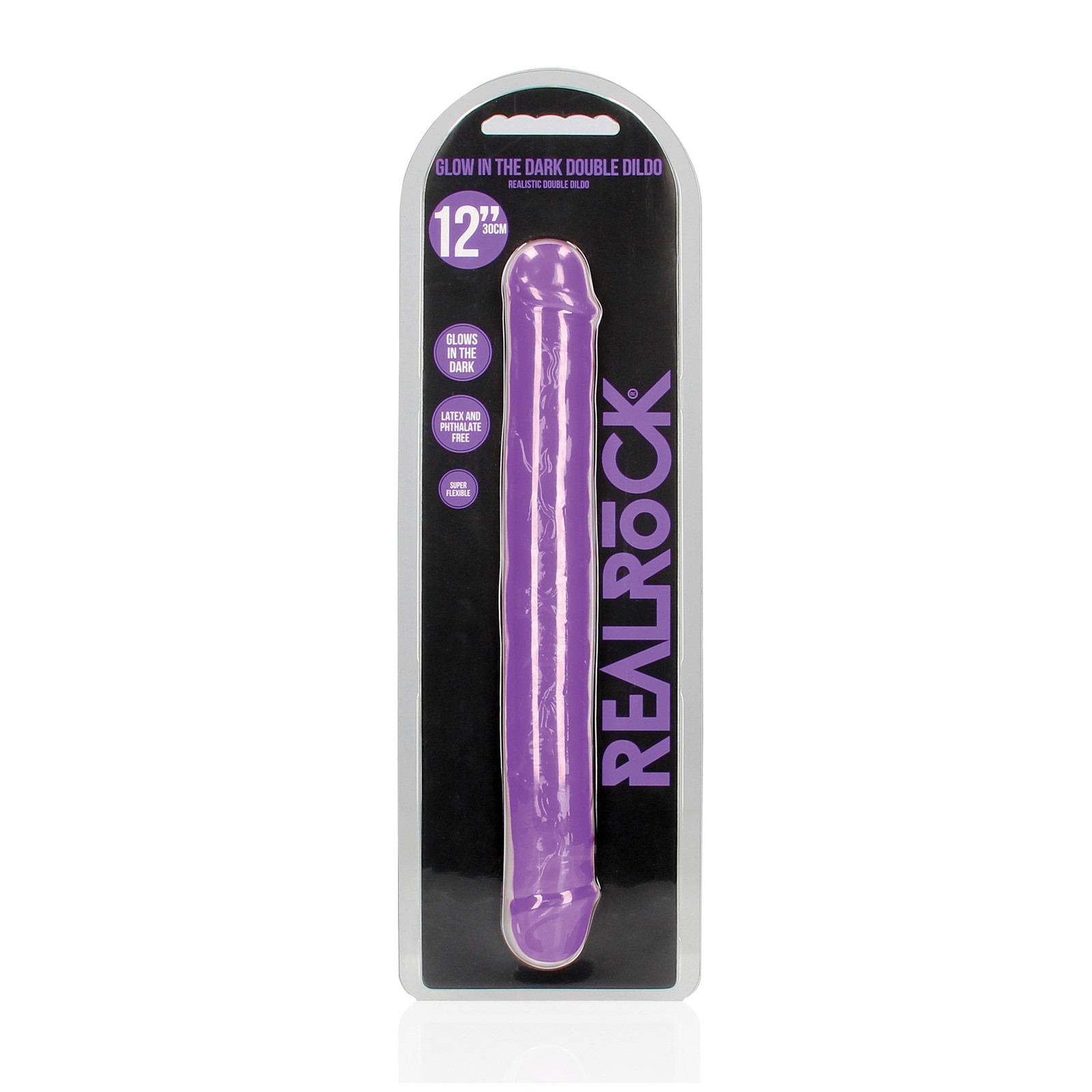 Shot RealRock Doble Pene 12" Brilla en la Oscuridad - Púrpura Neón