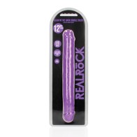 Shots RealRock 12" Double Dong Glow in the Dark - Neon Purple