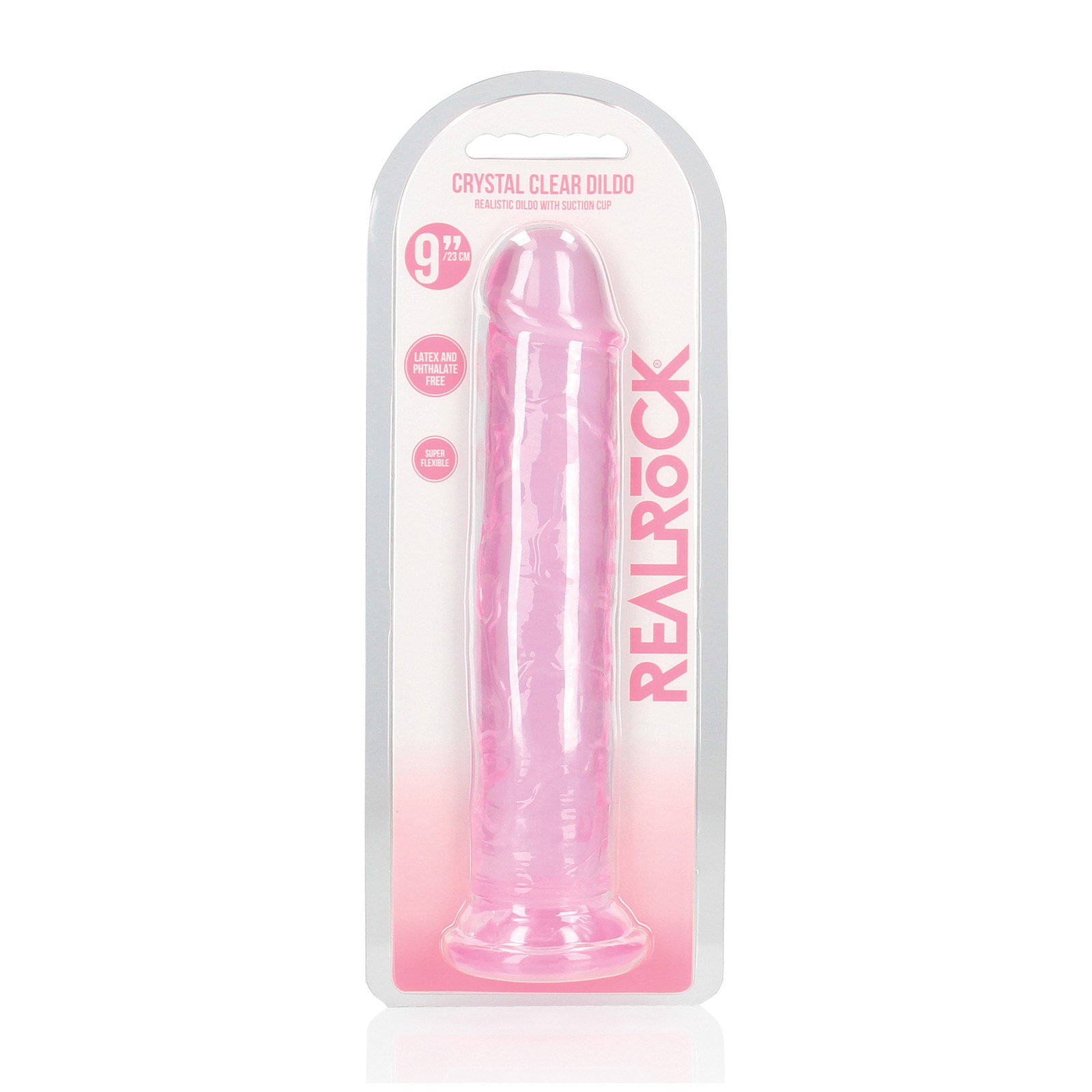 Dildo Recto Transparente RealRock 9" con Ventosa Rosa