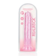 Dildo Recto Transparente RealRock 9" con Ventosa Rosa