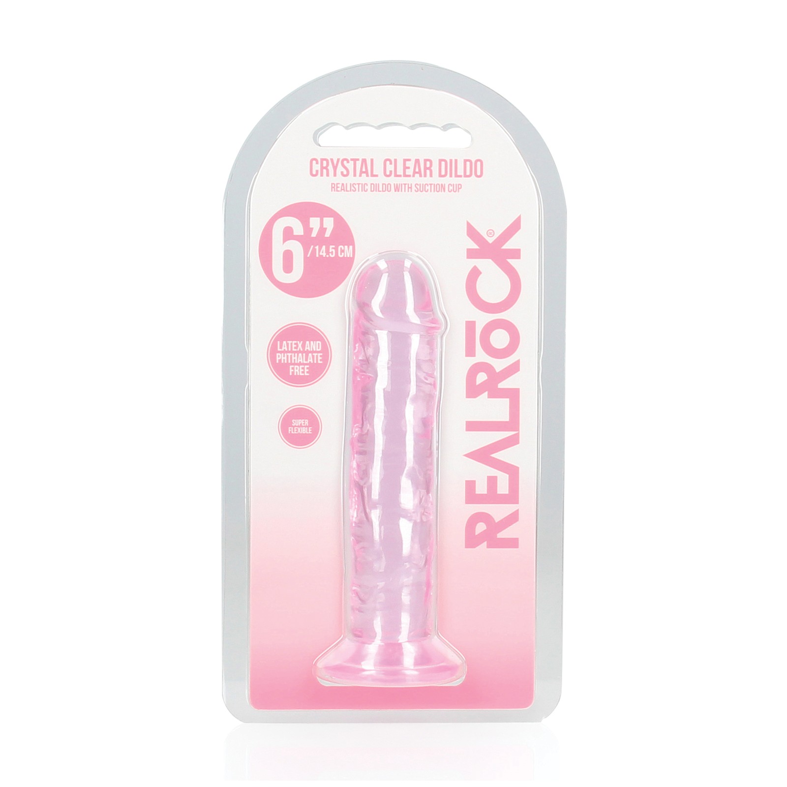 Shots RealRock 6" Clear Dildo with Suction Cup - Pink