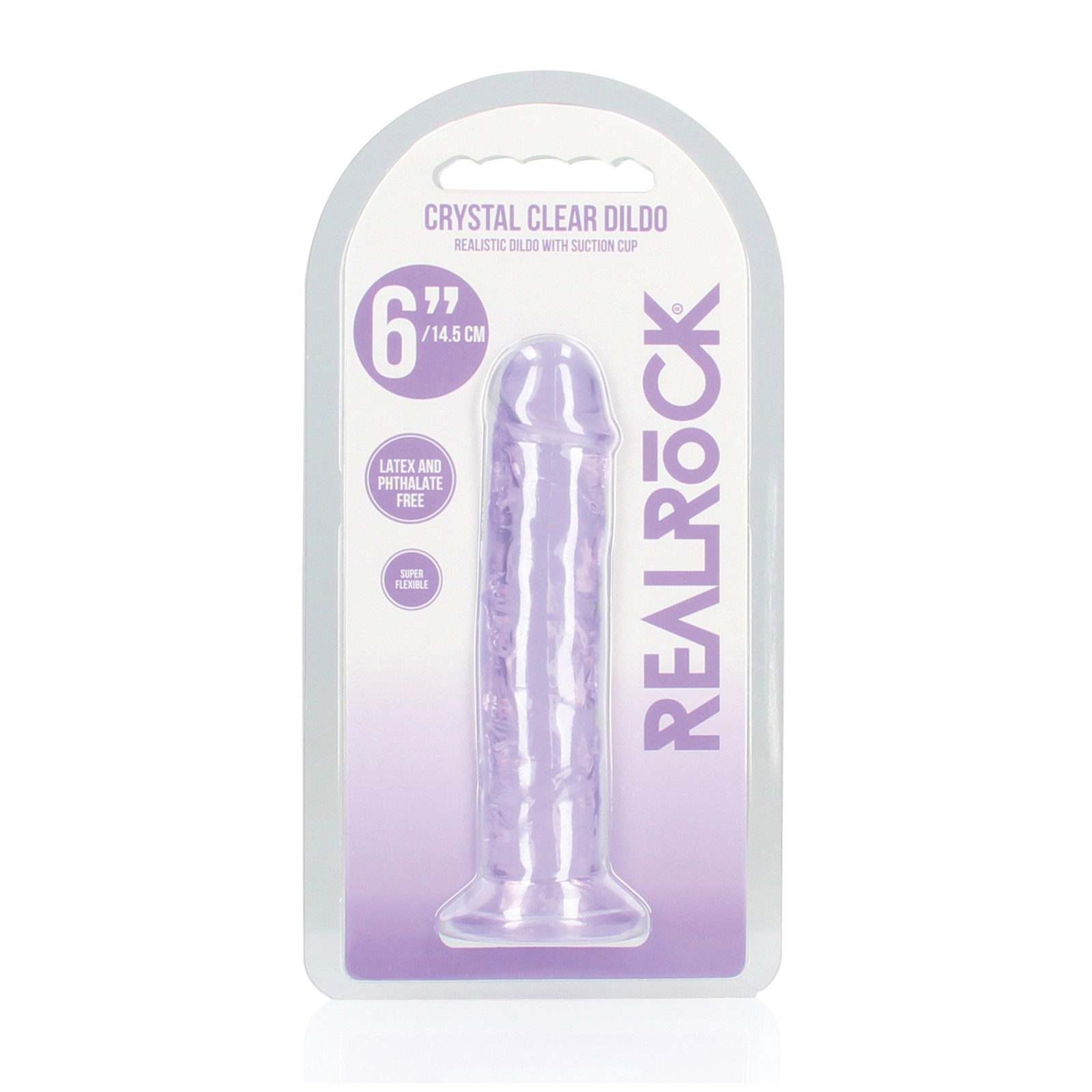 Shots RealRock Crystal Clear 6 Inch Dildo with Suction Cup Purple