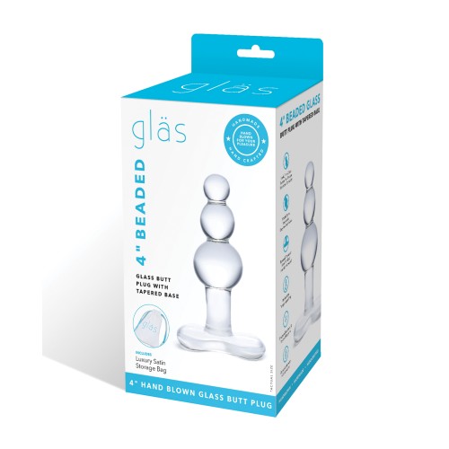 Glas Beaded Glass Butt Plug - 4 Inch Clear