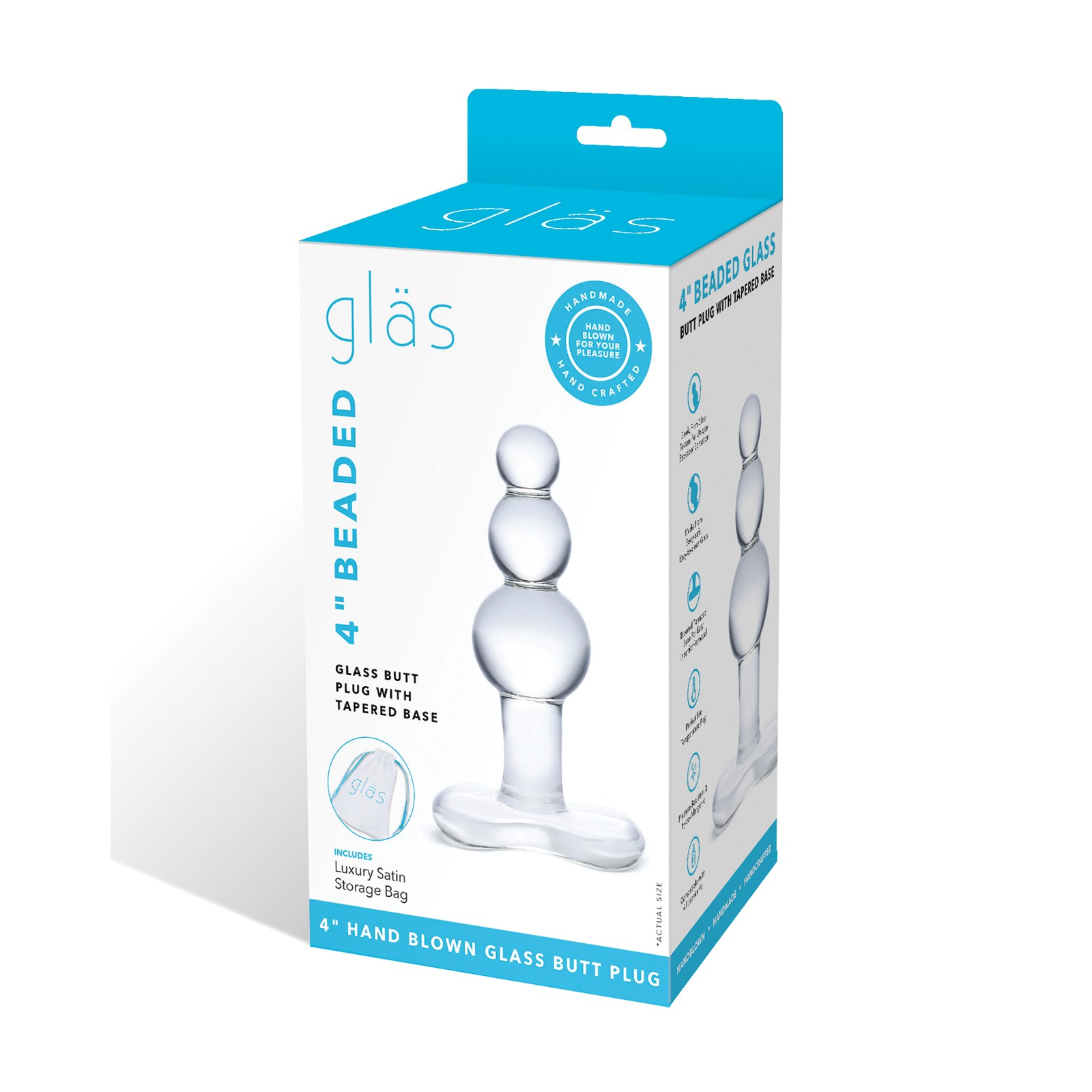 Glas Beaded Glass Butt Plug - 4 Inch Clear