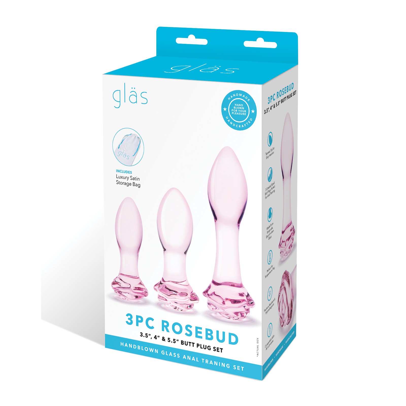 Set de Plugs Anal Rosebud de Glas - Rosa