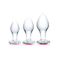 3 Piece Glas Heart Jewel Glass Anal Training Kit