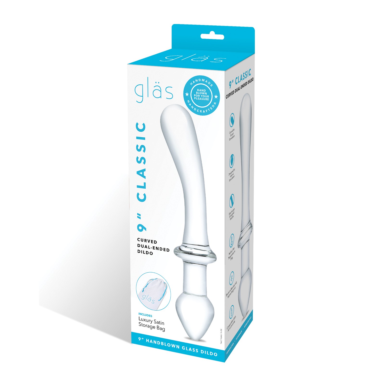 Dildo Curvado de Vidrio Doble Cara 9" - Transparente