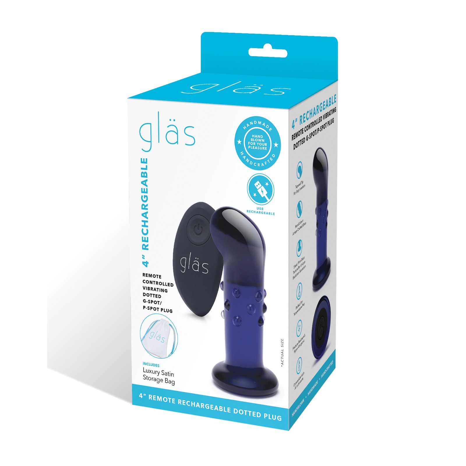 Glas 4 Inch Rechargeable Vibrating G Spot P Spot Plug Blue