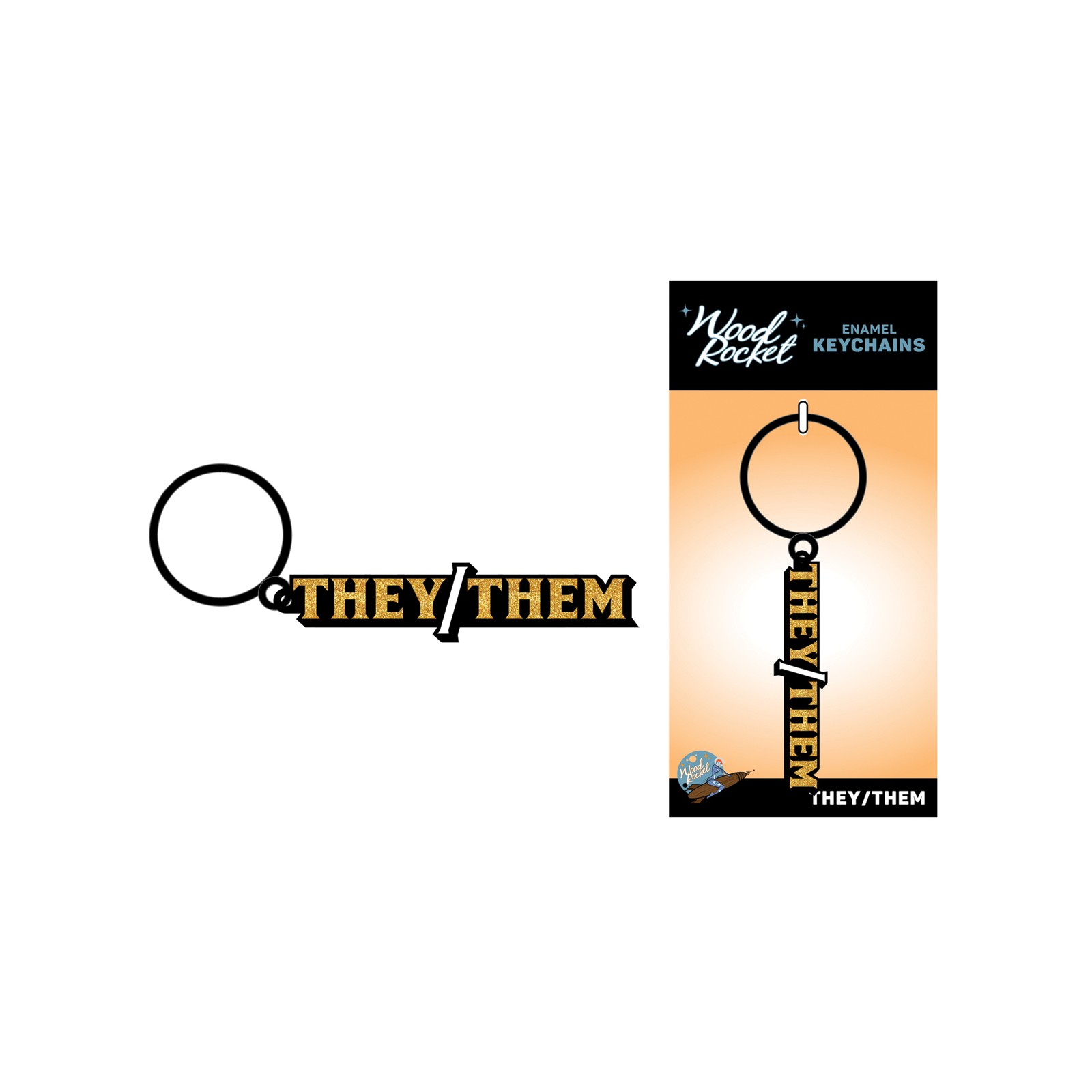 Wood Rocket They/Them Pronouns Keychain - Stylish Gift