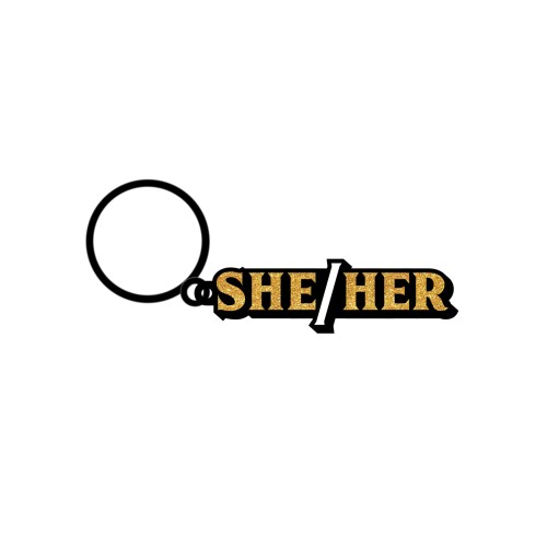 Wood Rocket She/Her Pronoun Keychain Black Gold