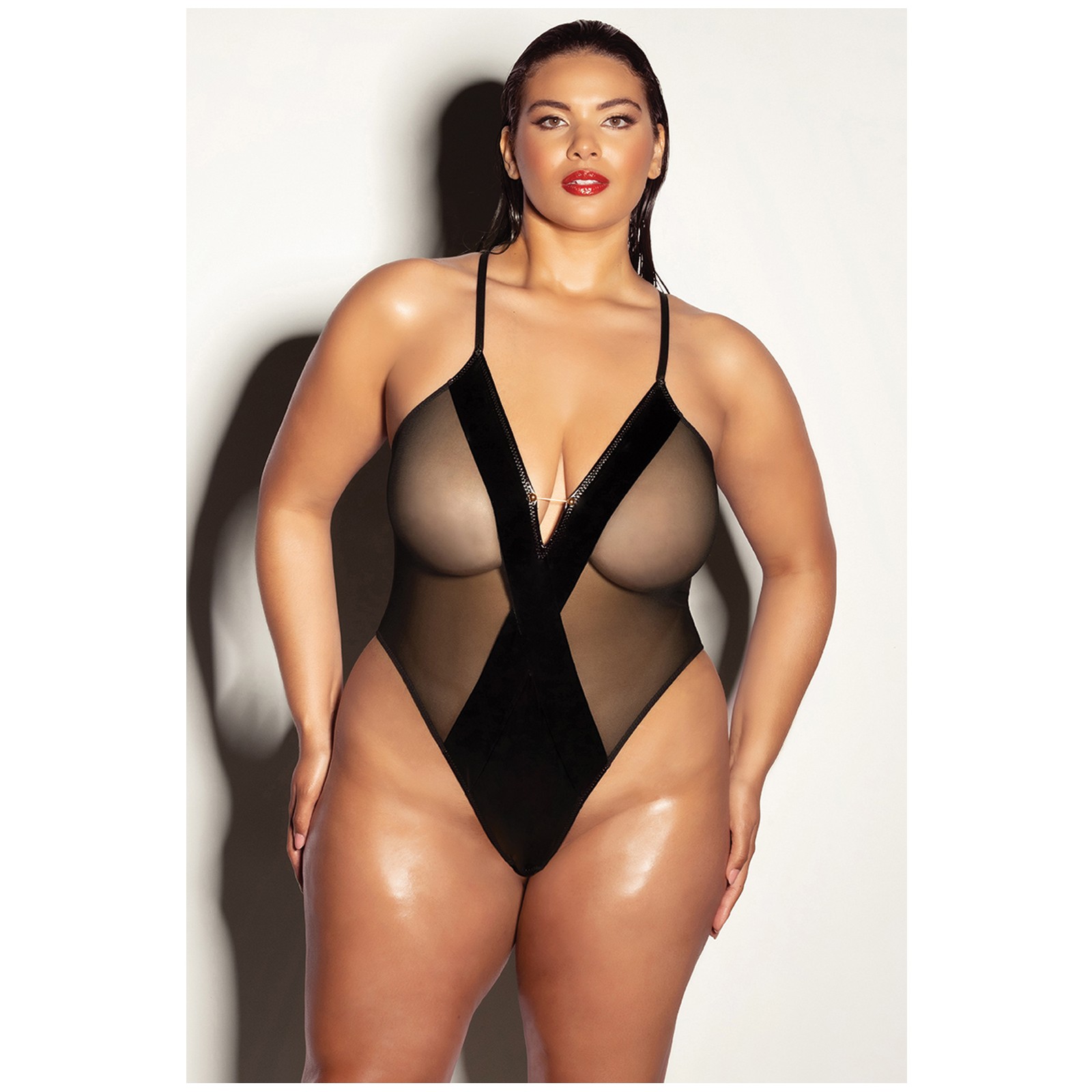 FETISH Finesse Soft Cup Teddy Vinyl Mesh Black 1X/2X