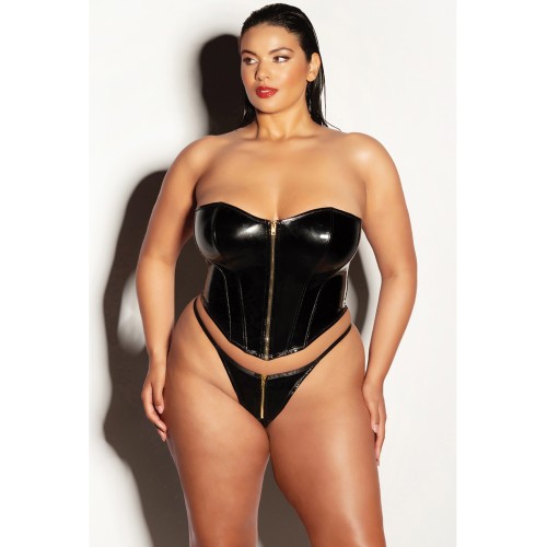 Bustier Vinyl FETISH Rider con Cremallera y Panty - Negro 1X