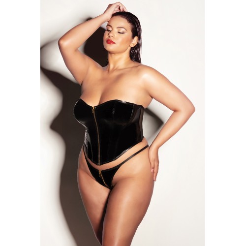 Bustier Vinyl FETISH Rider con Cremallera y Panty - Negro 1X