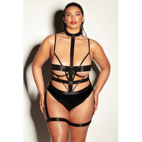 FETISH Lethal Underwire Peek A Boo Teddy Black 2X