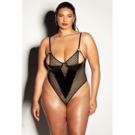 Fetish Curvy Fishnet Peek-A-Boo Teddy - Black 1X