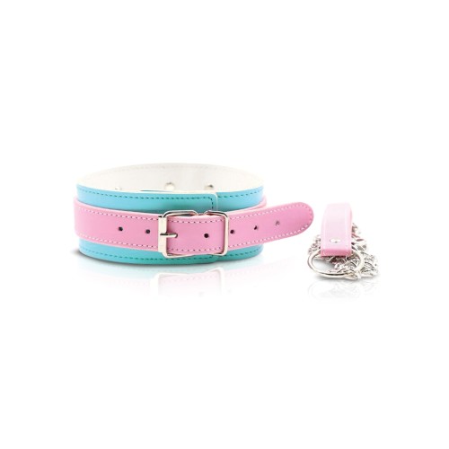 Nobu Fetish Choker & Leash Set - Pink/Blue