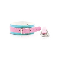 Nobu Fetish Choker & Leash Set - Pink/Blue