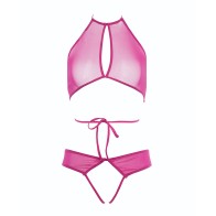 Conjunto de Top de Malla Peek A Boo y Tanga Abierto Allure Marley Rosa Fucsia L/XL