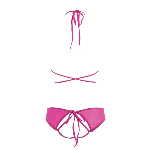 Conjunto de Top de Malla Peek A Boo y Tanga Abierto Allure Marley Rosa Fucsia L/XL