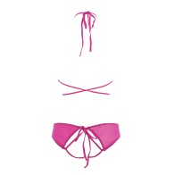 Conjunto de Top de Malla Peek A Boo y Tanga Abierto Allure Marley Rosa Fucsia L/XL